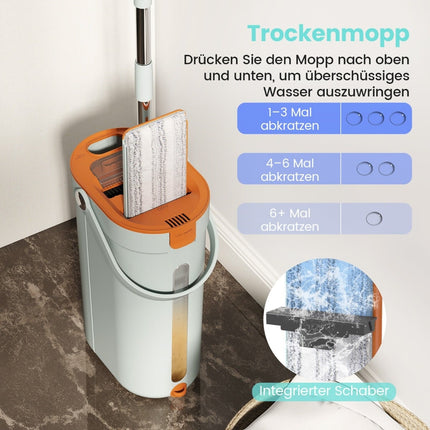 Wischmopp- und Eimersystem mit 3-Kammern-Design, 2,4 L, Grün