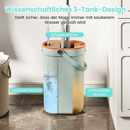 Wischmopp- und Eimersystem mit 3-Kammern-Design, 2,4 L, Grün
