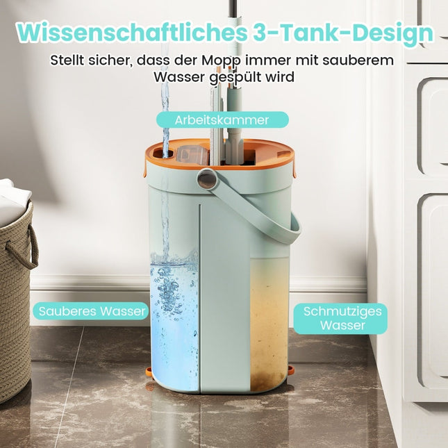 Mop and Bucket System with 3-Chamber Design, 2.4L, Green