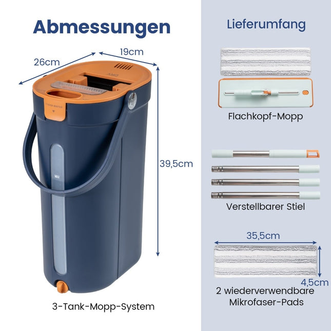 Mop and Bucket System with Spin Function, 2.4L, Navy Blue