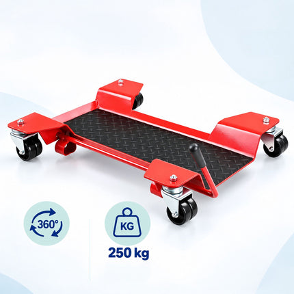 Motorcycle Dolly Up to 250 kg with 4 Double Swivel Castors – Red, Safety Lever