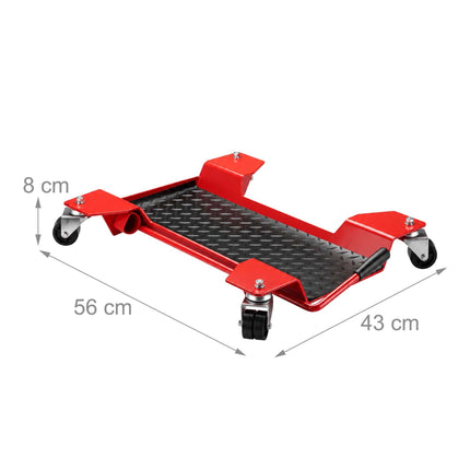 Motorcycle Dolly Up to 250 kg with 4 Double Swivel Castors – Red, Safety Lever