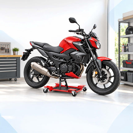 Motorcycle Dolly Up to 250 kg with 4 Double Swivel Castors – Red, Safety Lever