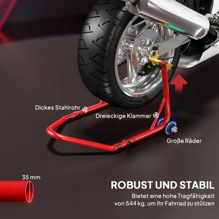 Motorradständer Vorne/Hinten, 544 kg Tragkraft, Stahl, Rot