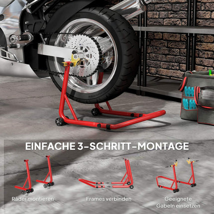 Motorradständer Vorne/Hinten, 544 kg Tragkraft, Stahl, Rot