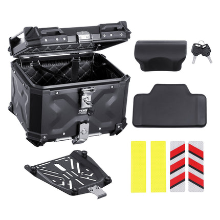 Motorcycle Top Case 45L, Aluminum, Waterproof, Lockable, Back Cushion