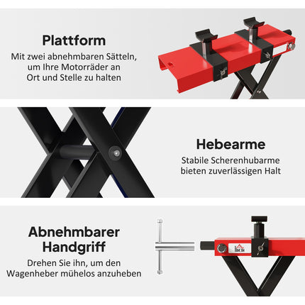 Motorcycle lift with 500 kg capacity, adjustable 95-400 mm