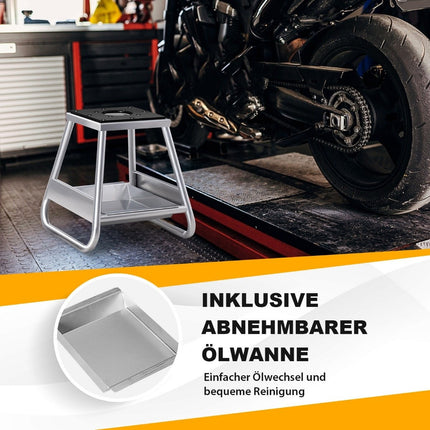 Motorcycle stand heavy-duty metal stand with non-slip surface silver