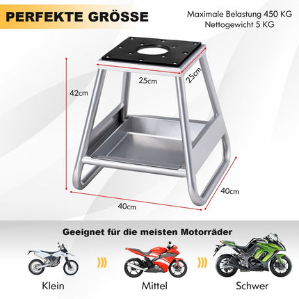 Motorcycle stand heavy-duty metal stand with non-slip surface silver