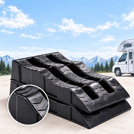 Motorhome Levelling Ramps 2-Pack with 3 Step Heights, Up to 10 cm, Black