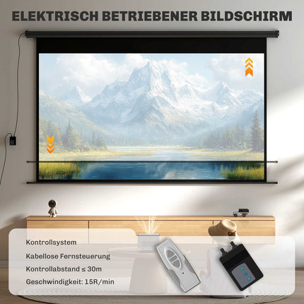 Motorisierte Beamer-Leinwand, 16:9, Fernbedienung, 266x149 cm, Schwarz