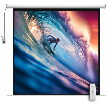 Motorized Projector Screen, 92 Inch 1:1, 4K, Remote
