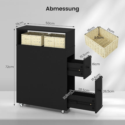 Movable bathroom cabinet with 2 pull-out drawers &amp; Brush holder for small spaces black