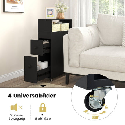 Movable bathroom cabinet with 2 pull-out drawers &amp; Brush holder for small spaces black