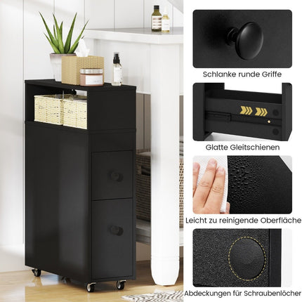 Movable bathroom cabinet with 2 pull-out drawers &amp; Brush holder for small spaces black