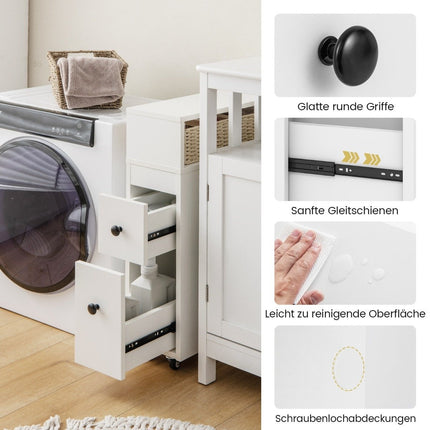 Mobiler Badezimmerschrank mit 2 Auszügen &amp; Bürstenhalter für kleine Räume weiß