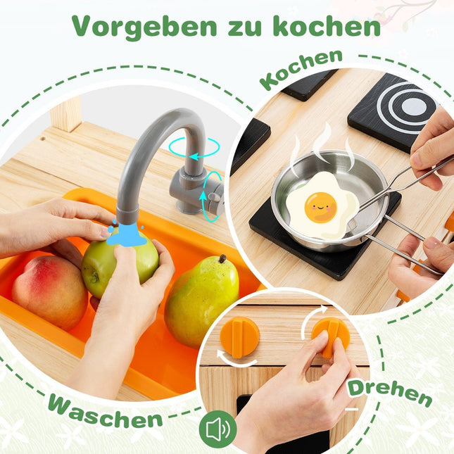 Matschküche Kinder Outdoor Kinderküche Tannenholz mit Dach 88 x 39 x 117 cm Natur