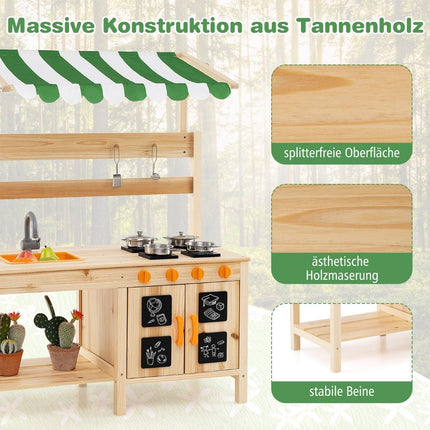 Matschküche Kinder Outdoor Kinderküche Tannenholz mit Dach 88 x 39 x 117 cm Natur