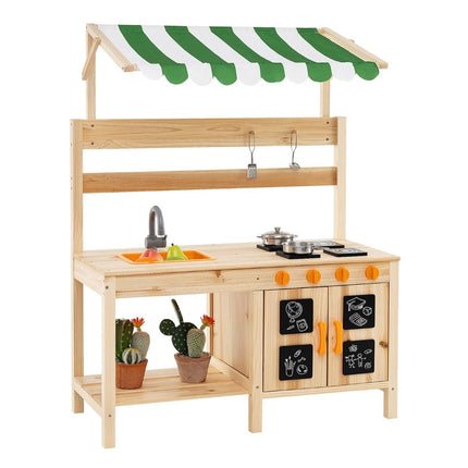 Matschküche Kinder Outdoor Kinderküche Tannenholz mit Dach 88 x 39 x 117 cm Natur