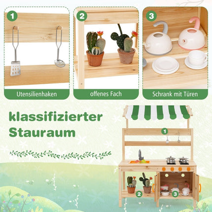 Matschküche Kinder Outdoor Kinderküche Tannenholz mit Dach 88 x 39 x 117 cm Natur