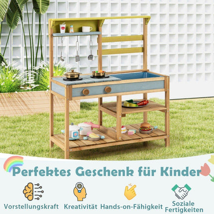 Matschküche Kinderspielküche aus Fichtenholz mit Herdknöpfen &amp; Naturspüle