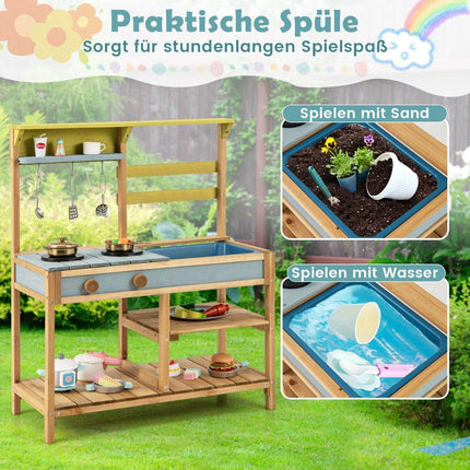 Matschküche Kinderspielküche aus Fichtenholz mit Herdknöpfen &amp; Naturspüle