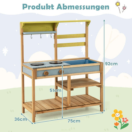 Matschküche Kinderspielküche aus Fichtenholz mit Herdknöpfen &amp; Naturspüle
