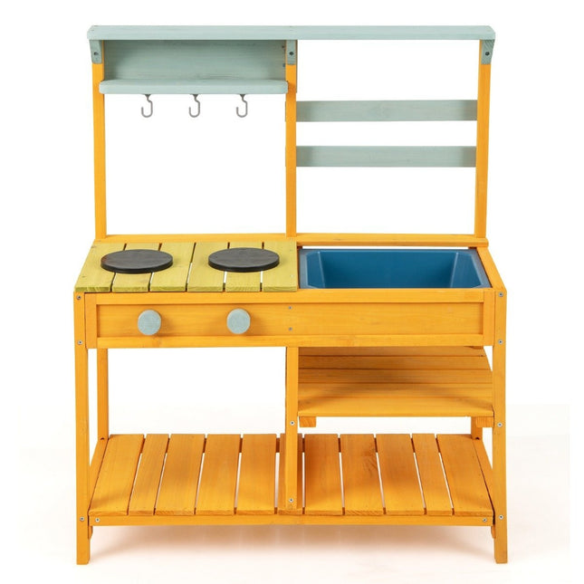 Matschküche Kinderspielküche aus Fichtenholz mit Herdknöpfen &amp; Spüle gelb