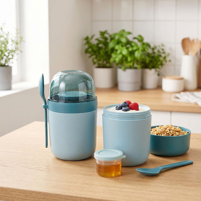 Müsli-Becher To Go, 4er-Pack, Blau, BPA-freier Kunststoff
