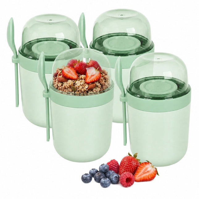 Müslibecher zum Mitnehmen, 4er-Pack, Grün, BPA-freier Kunststoff