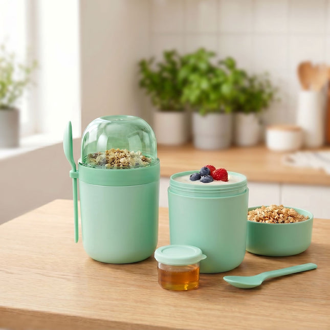 Müslibecher zum Mitnehmen, 4er-Pack, Grün, BPA-freier Kunststoff
