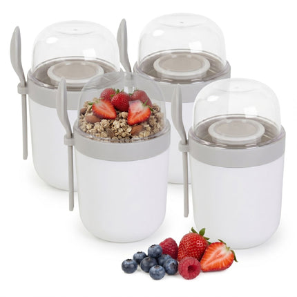 Muesli To-Go Cups with Spoon, 4-Pack, BPA-Free Plastic