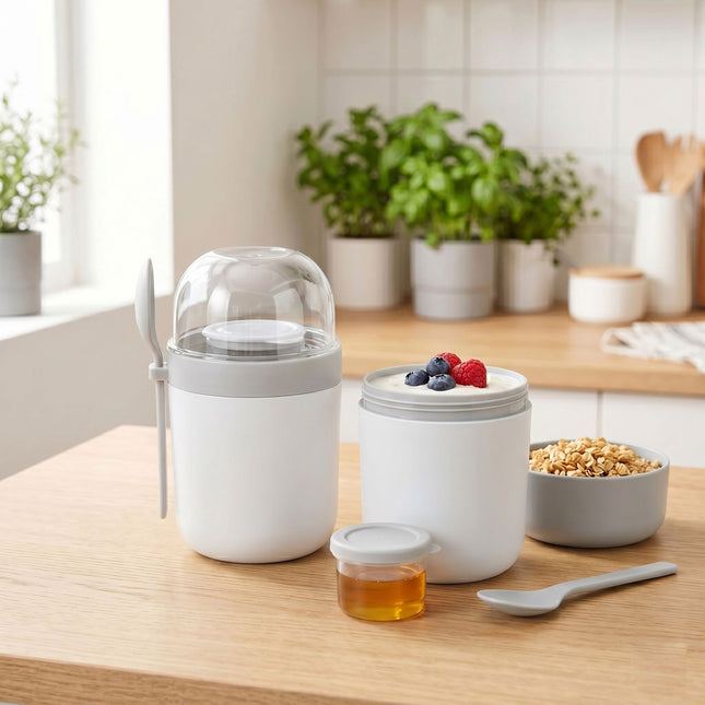 Müslibecher To-Go mit Löffel, 4er-Pack, BPA-freier Kunststoff
