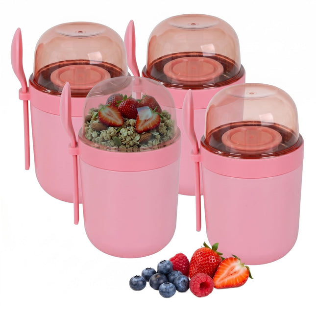 Müsli-Becher mit Löffel, 4er-Pack, Pink