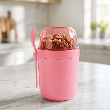 Muesli To-Go Cups with Spoon, 4-Pack, Pink