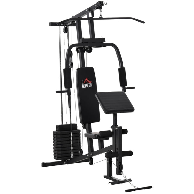 Multigym-Kraftstation mit Gewichten und Polsterung, schwarz