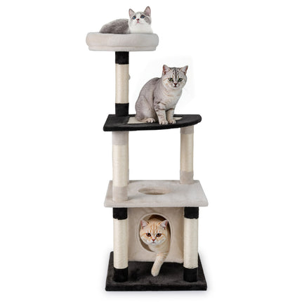 Mehrstufiger Katzenkratzbaum mit Sisalkratzbaum, Katzenhöhle, Beige