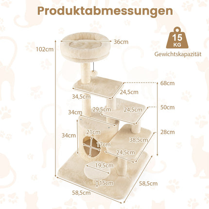 Multi-Level Cat Tree with Cave, Sisal Posts, 102cm