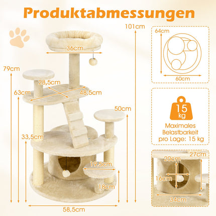 Multi-Level Cat Tree with Cave and Scratching Posts, Beige