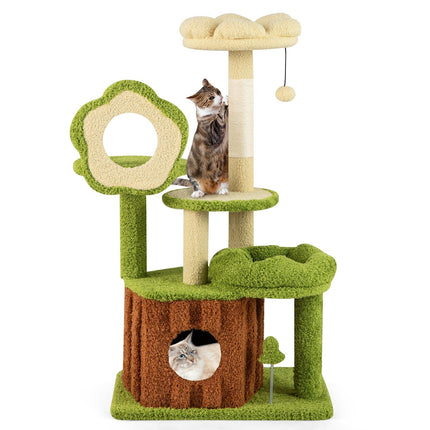 Multi-Level Cat Tree with Sisal Scratch Post, Green