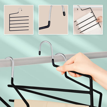 Multi Trouser Hangers, Non-Slip, Space-Saving, 5-Pack