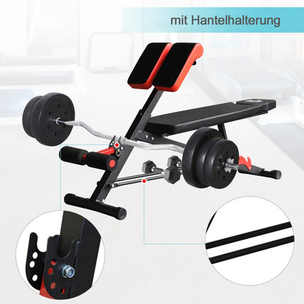 Verstellbare Hantelbank, schwarz, Schrägbank- und Bauchtrainer
