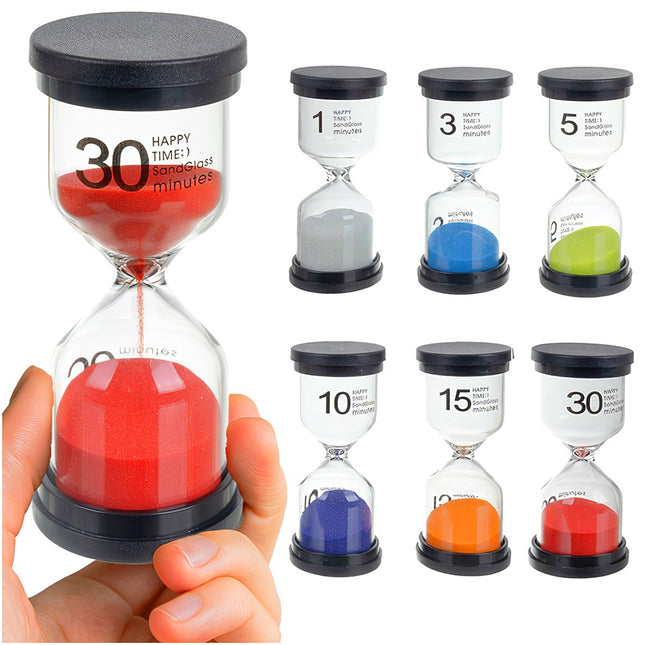Multicolor Hourglass Set, 6 Pieces, 1-30 Min Timers