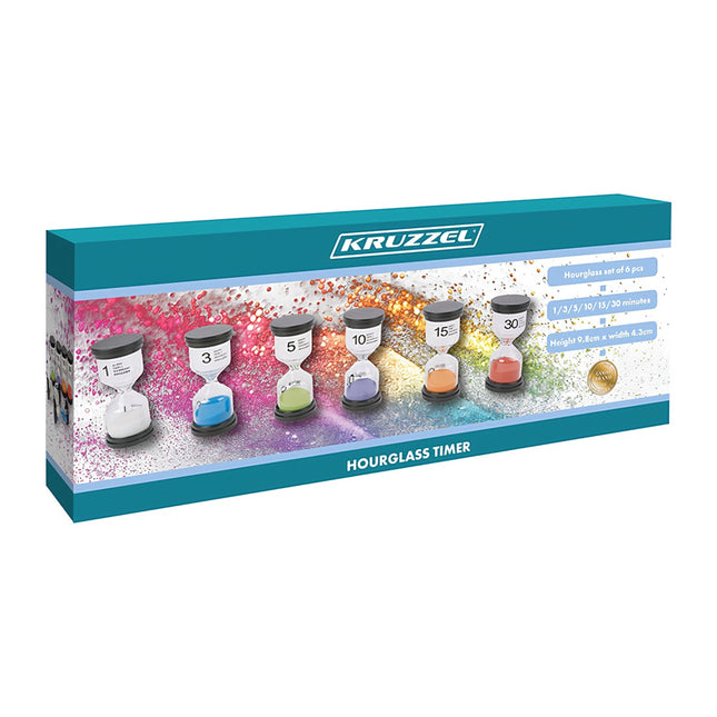 Multicolor Hourglass Set, 6 Pieces, 1-30 Min Timers