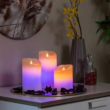 Mehrfarbige LED-Kerzen mit Flammeneffekt und Fernbedienung Lendles InnovaGoods 3 Einheiten