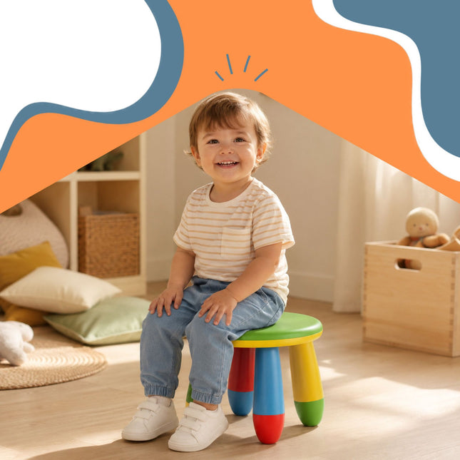 Bunter Kinderhocker aus Kunststoff, 26 cm Sitzhöhe