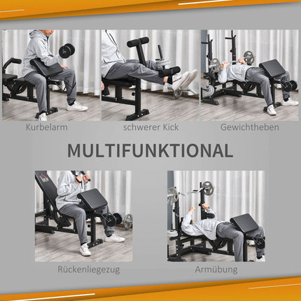 Verstellbare Hantelbank - Langhantelablage, Stahlrahmen, Multigym