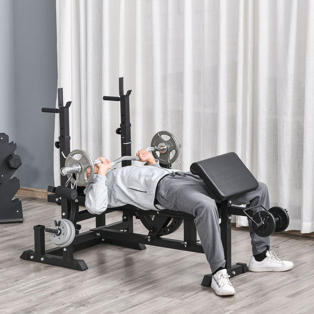 Verstellbare Hantelbank - Langhantelablage, Stahlrahmen, Multigym