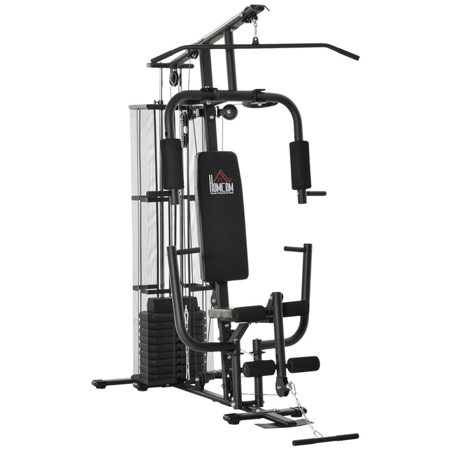 Multigym-Kraftstation mit Gewichten und Beincurler, Schwarz