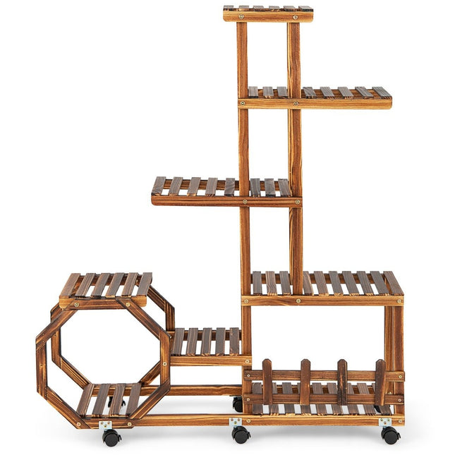 Mehrschichtiger Pflanzenständer aus Holz, bewegliches Blumenregal, 107 x 29 x 74 cm, Natur